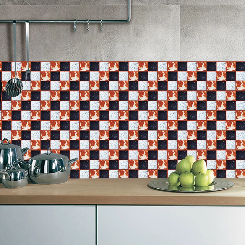 Modernes Mosaik-Tapetenpaneel-Set aus PVC zum Abziehen Schwarz und Rot, Wanddekoration für das Wohnzimmer Clearhalo