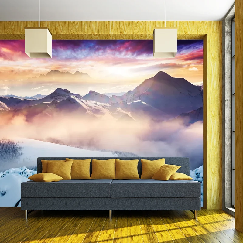 Modernes nebliges Schneeberg-Wandbild für Wohnzimmer, individuelle Wanddekoration Orange-Blau Clearhalo