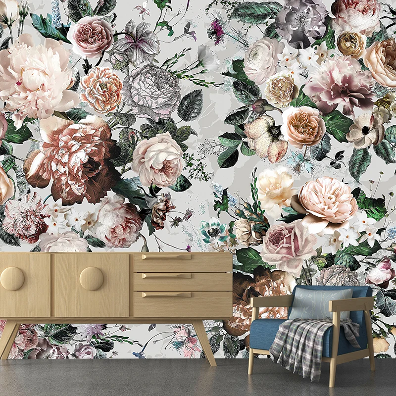Modernes Wandbild mit blühenden Blumen rosa Wohnzimmer-Wandkunst, individuelle Größe erhältlich Clearhalo