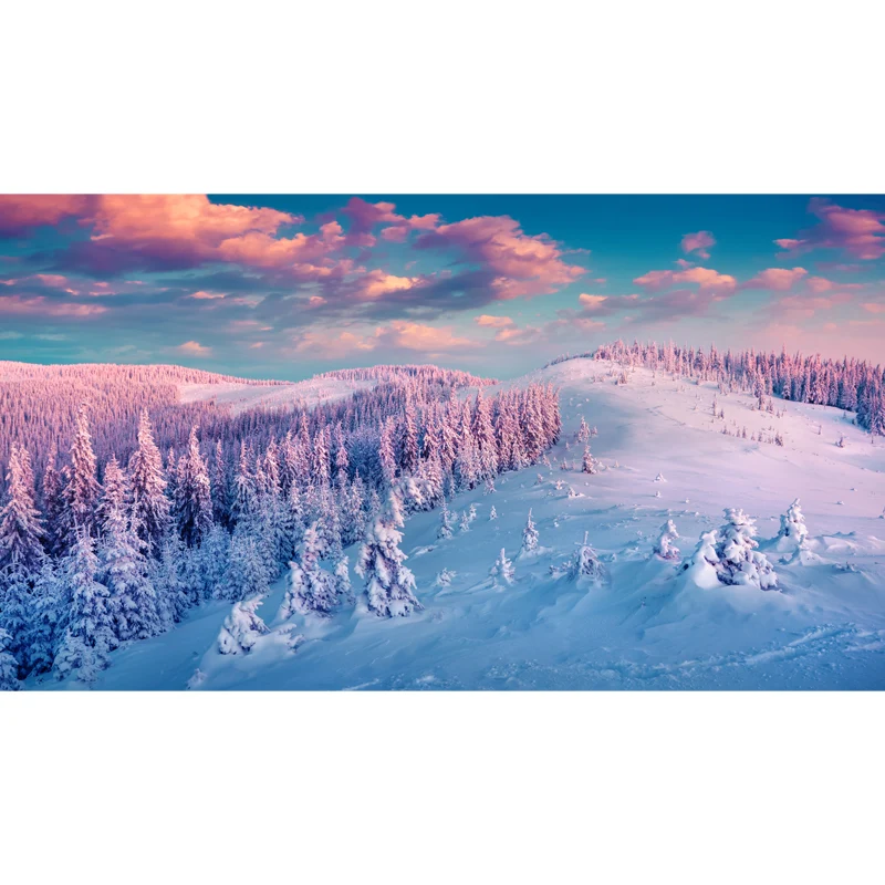 Modernes Wandbild „Sonnenuntergang-Schneelandschaft“, blau-lila, feuchtigkeitsbeständig, Wanddekoration für Zuhause Clearhalo