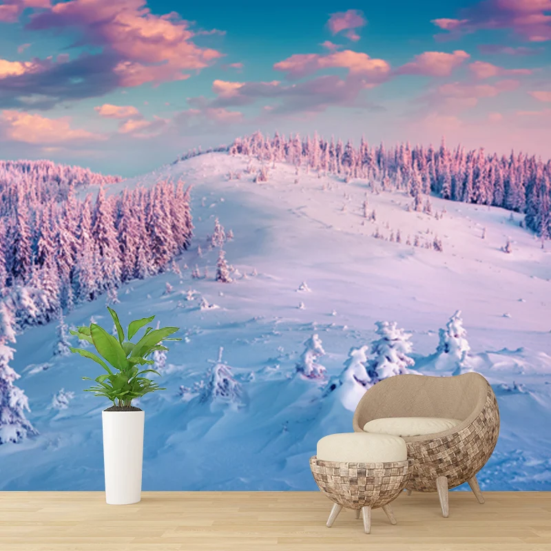 Modernes Wandbild „Sonnenuntergang-Schneelandschaft“, blau-lila, feuchtigkeitsbeständig, Wanddekoration für Zuhause Clearhalo