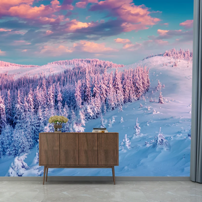 Modernes Wandbild „Sonnenuntergang-Schneelandschaft“, blau-lila, feuchtigkeitsbeständig, Wanddekoration für Zuhause Clearhalo