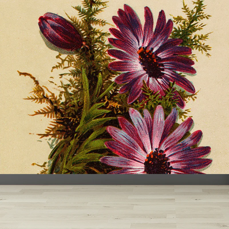 Modernes Wandgemälde mit Blumenmuster, Vliesstoff, schmutzabweisend, violette Wandkunst für Badezimmer Clearhalo