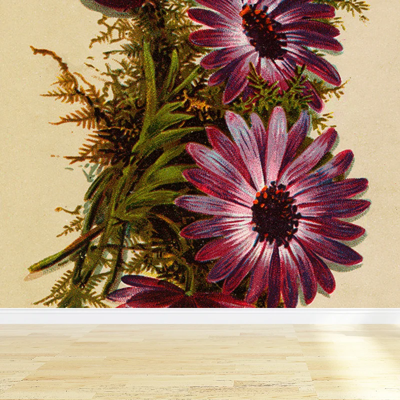Modernes Wandgemälde mit Blumenmuster, Vliesstoff, schmutzabweisend, violette Wandkunst für Badezimmer Clearhalo