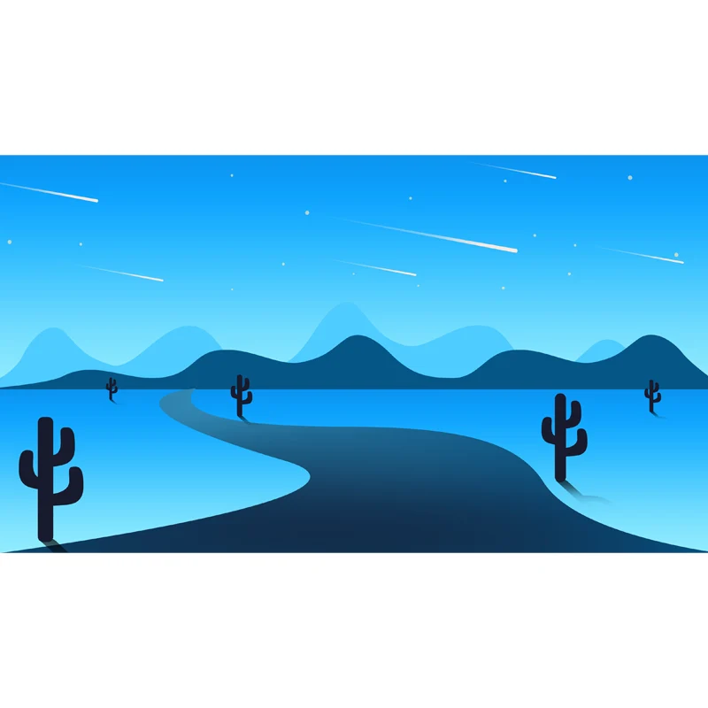 Modernes Wandgemälde mit individueller Illustration und Pathway-Kaktus- und Nachtmeteor-Muster Blau Clearhalo