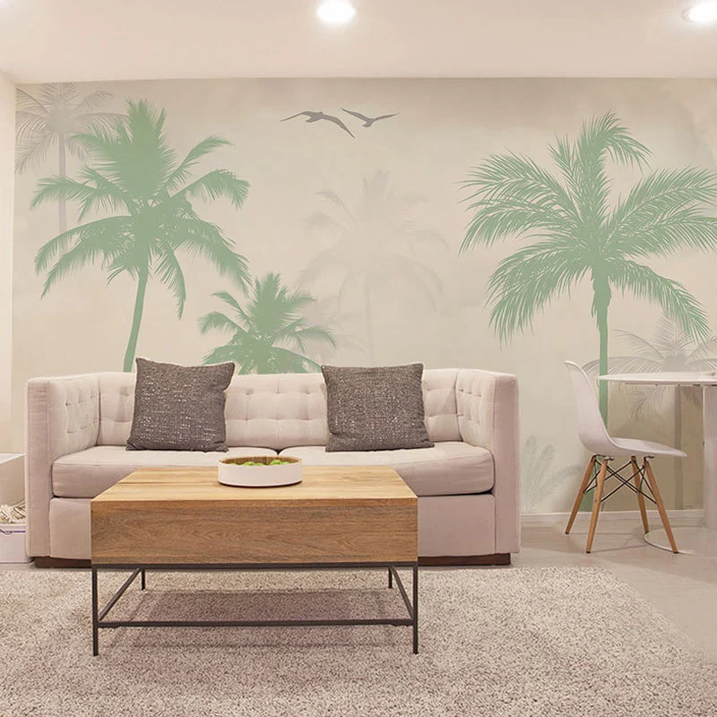 Modernistische Kokosnussbaum-Wandverkleidung pastellgrünem Wohnzimmer-Wandbild, individuelle Größe erhältlich Clearhalo