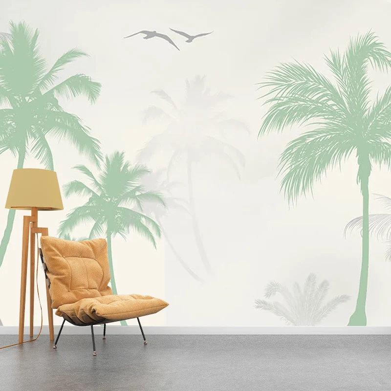 Modernistische Kokosnussbaum-Wandverkleidung pastellgrünem Wohnzimmer-Wandbild, individuelle Größe erhältlich Clearhalo