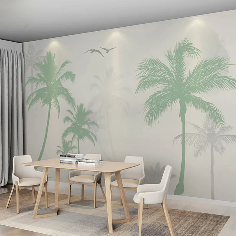 Modernistische Kokosnussbaum-Wandverkleidung pastellgrünem Wohnzimmer-Wandbild, individuelle Größe erhältlich Clearhalo