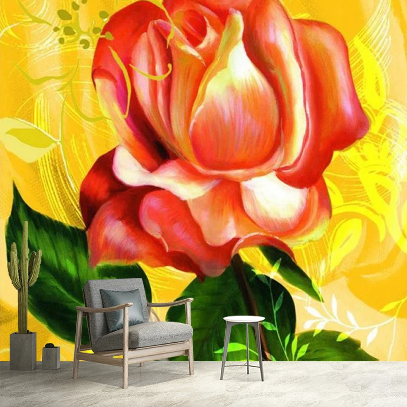 Modernistische Rosen-Wandpapier-Wandbilder, rosa und gelbe Blumen-Wandkunst für die Schlafzimmerdekoration Clearhalo