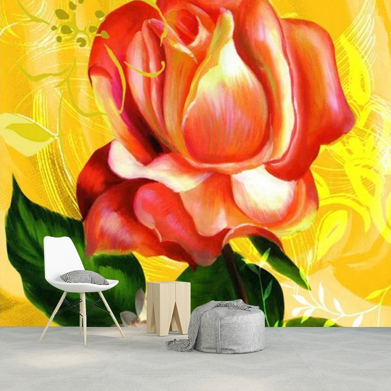 Modernistische Rosen-Wandpapier-Wandbilder, rosa und gelbe Blumen-Wandkunst für die Schlafzimmerdekoration Clearhalo