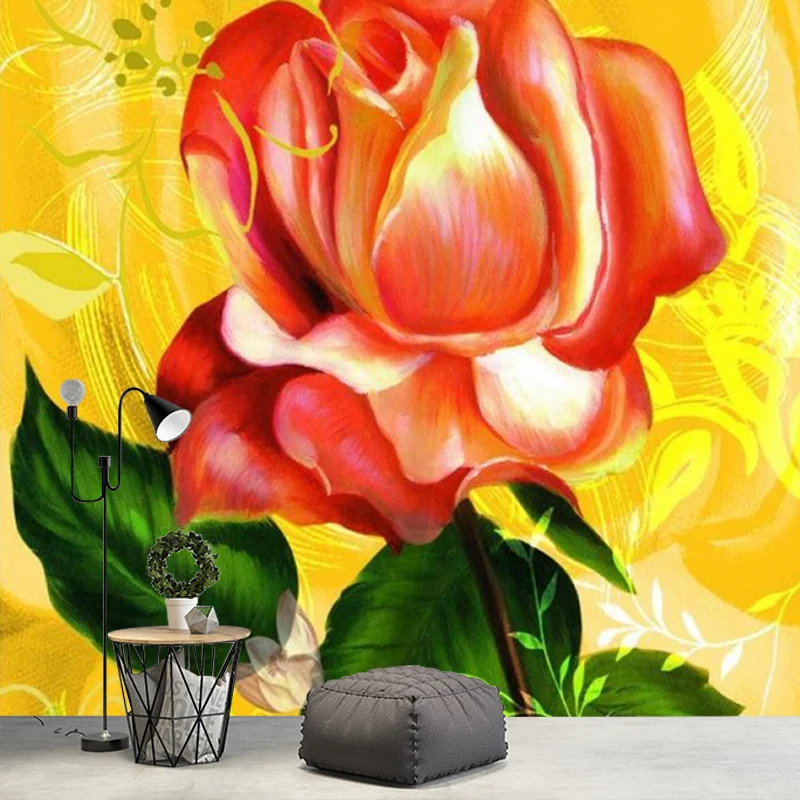 Modernistische Rosen-Wandpapier-Wandbilder, rosa und gelbe Blumen-Wandkunst für die Schlafzimmerdekoration Clearhalo