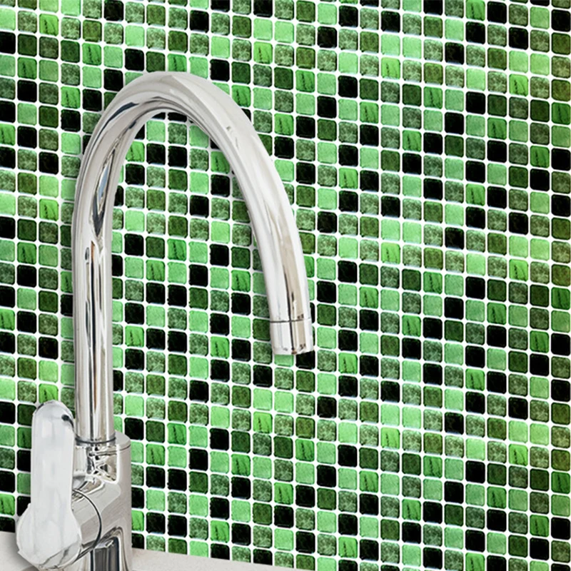 Mosaikfliesen-Tapetenpaneele Schwarz-Grün Modernismus Abziehbare Wanddekoration für Küchenrückwand Clearhalo