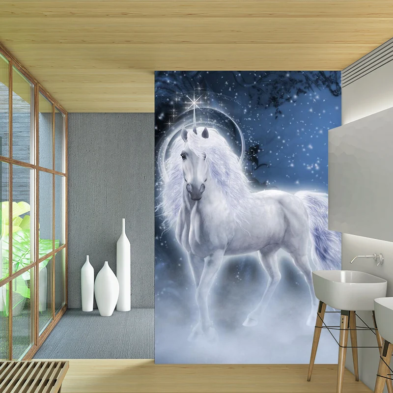 Märchenross-Tapete, skandinavische glatte Wandkunst Blau und Weiß Clearhalo