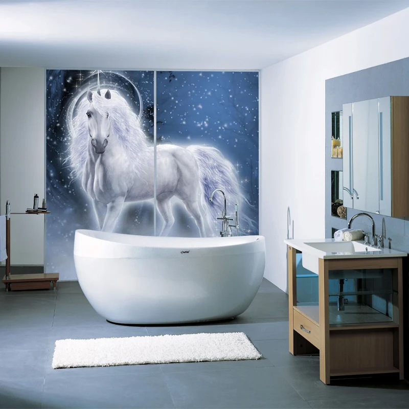 Märchenross-Tapete, skandinavische glatte Wandkunst Blau und Weiß Clearhalo
