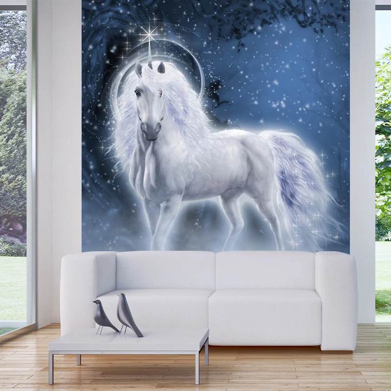 Märchenross-Tapete, skandinavische glatte Wandkunst Blau und Weiß Clearhalo