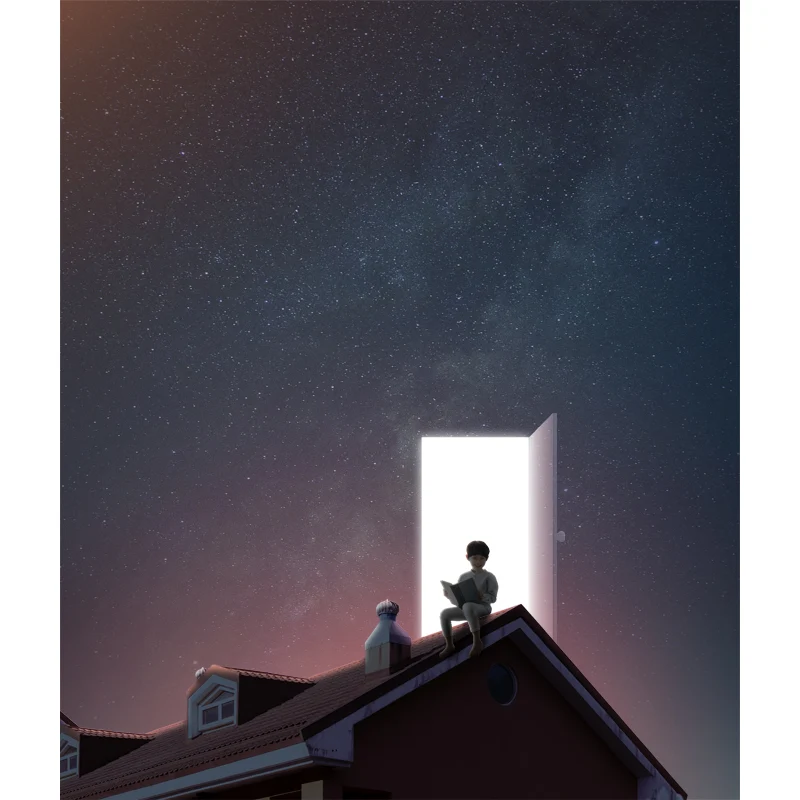 Mystischer Junge liest Wandtapete für Schlafzimmer, Zeitreise-Wanddekoration, individueller Druck Clearhalo