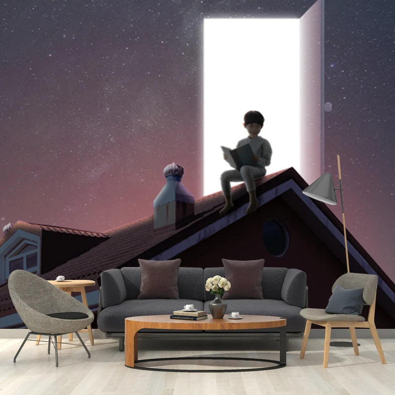 Mystischer Junge liest Wandtapete für Schlafzimmer, Zeitreise-Wanddekoration, individueller Druck Clearhalo