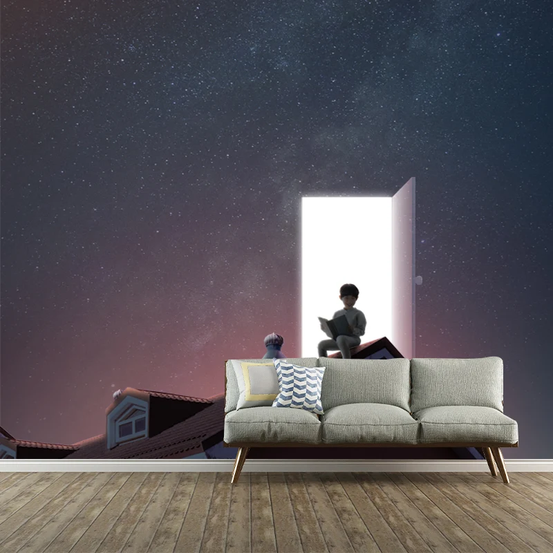Mystischer Junge liest Wandtapete für Schlafzimmer, Zeitreise-Wanddekoration, individueller Druck Clearhalo
