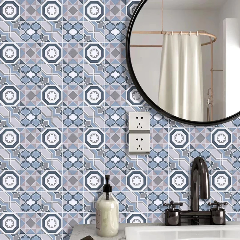 Nahtlose geometrische Muster-Tapeten, blaue böhmische, selbstklebende Wandkunst für das Esszimmer Clearhalo