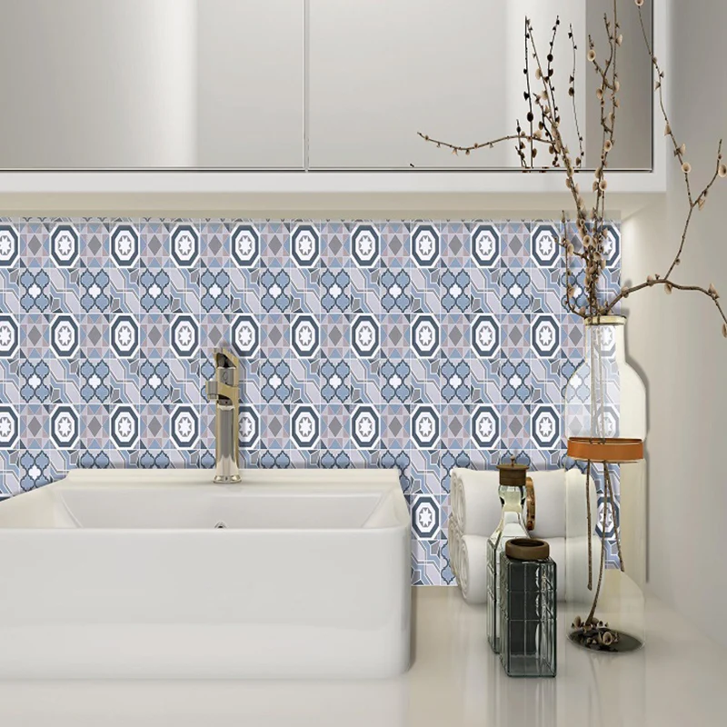 Nahtlose geometrische Muster-Tapeten, blaue böhmische, selbstklebende Wandkunst für das Esszimmer Clearhalo
