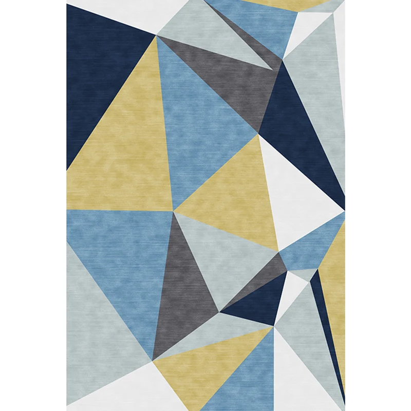 Neuartiger Farbblock-Teppich mit geometrischem Muster, blauer Polyester-Teppich, waschbar, haustierfreundlich, rutschfeste...