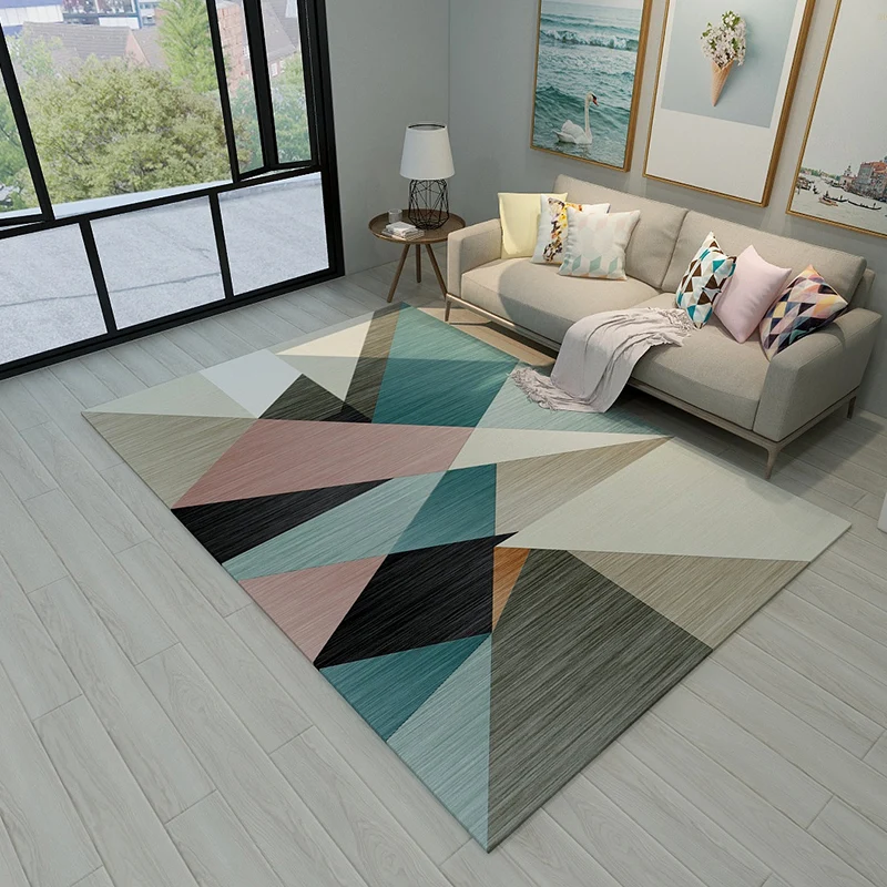 Neuartiger Patchwork-Teppich mit geometrischem Muster, mehrfarbiger moderner Teppich, rutschfester Teppich aus Polypropyle...