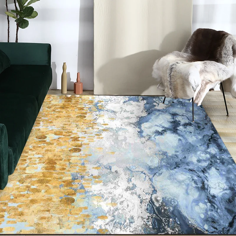 Neuartiger Teppich mit Ölgemälde-Muster, blauer und weißer Polyester-Teppich, waschbarer, rutschfester Teppich für das Woh...