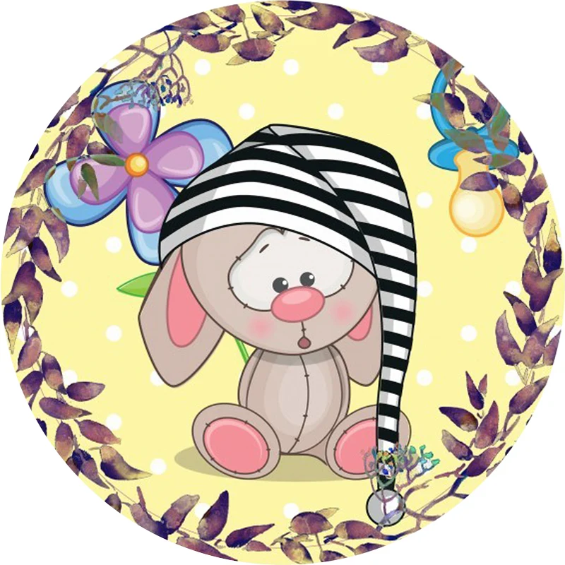 Niedlicher Teppich mit Cartoon-Maus-Muster, Blumen- und Blattmuster, gelber Kinderteppich, waschbarer, rutschfester Polyes...