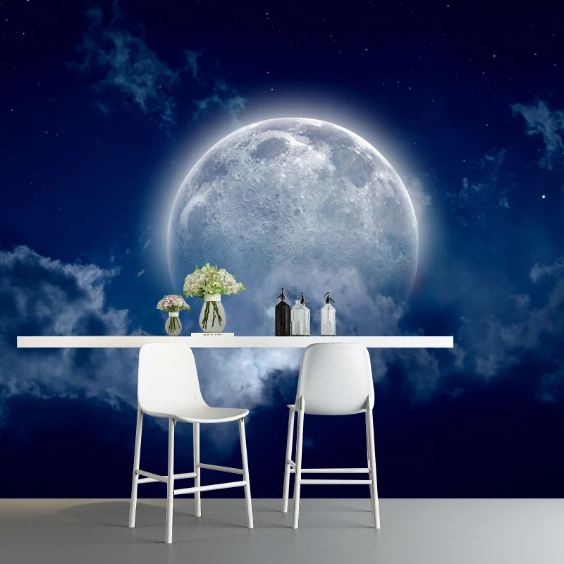 Nordisches Mond- und Wolken-Wandbild für Schlafzimmerdekoration, Wandverkleidung individueller Größe Blau Clearhalo