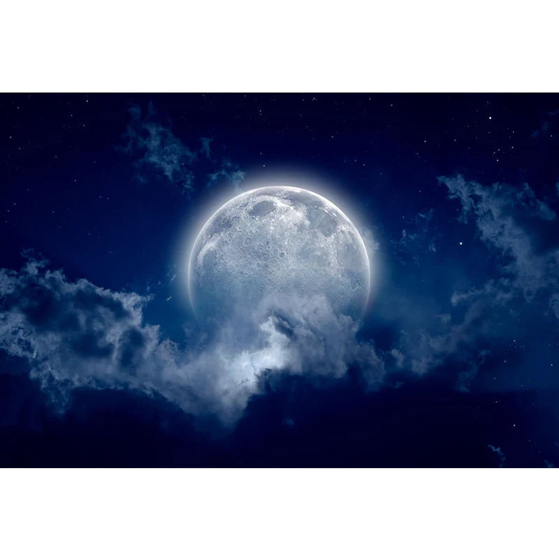 Nordisches Mond- und Wolken-Wandbild für Schlafzimmerdekoration, Wandverkleidung individueller Größe Blau Clearhalo