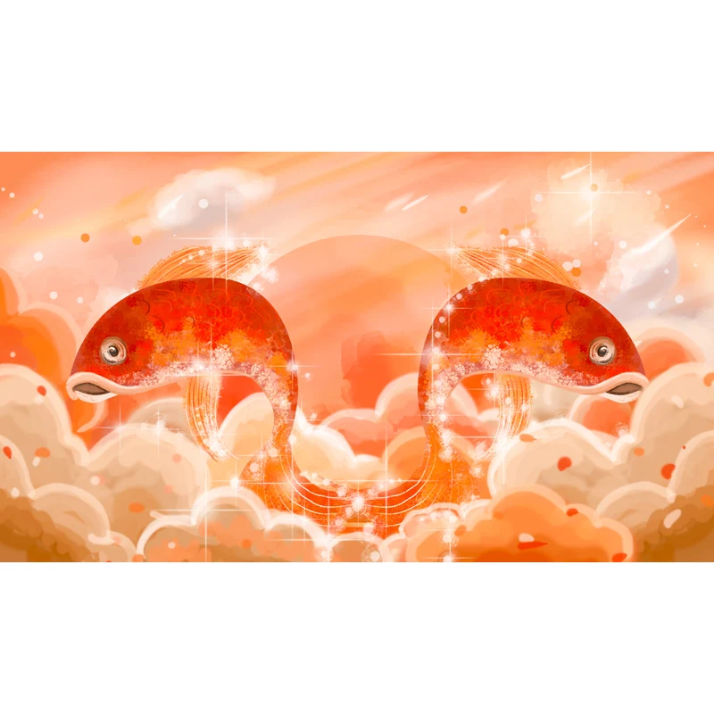 Orange Karpfen-Sprung-Wandbild, feuchtigkeitsbeständige chinesische Wohnzimmer-Wandverkleidung Clearhalo