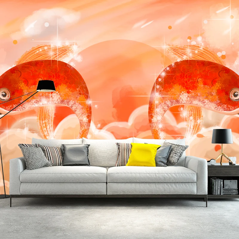 Orange Karpfen-Sprung-Wandbild, feuchtigkeitsbeständige chinesische Wohnzimmer-Wandverkleidung Clearhalo
