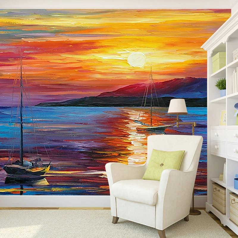 Orange-blaue klassische Wandgemälde, große Leonid Afremov Sonnenuntergang-Ölgemälde, Wanddekoration Clearhalo