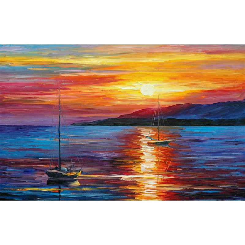 Orange-blaue klassische Wandgemälde, große Leonid Afremov Sonnenuntergang-Ölgemälde, Wanddekoration Clearhalo