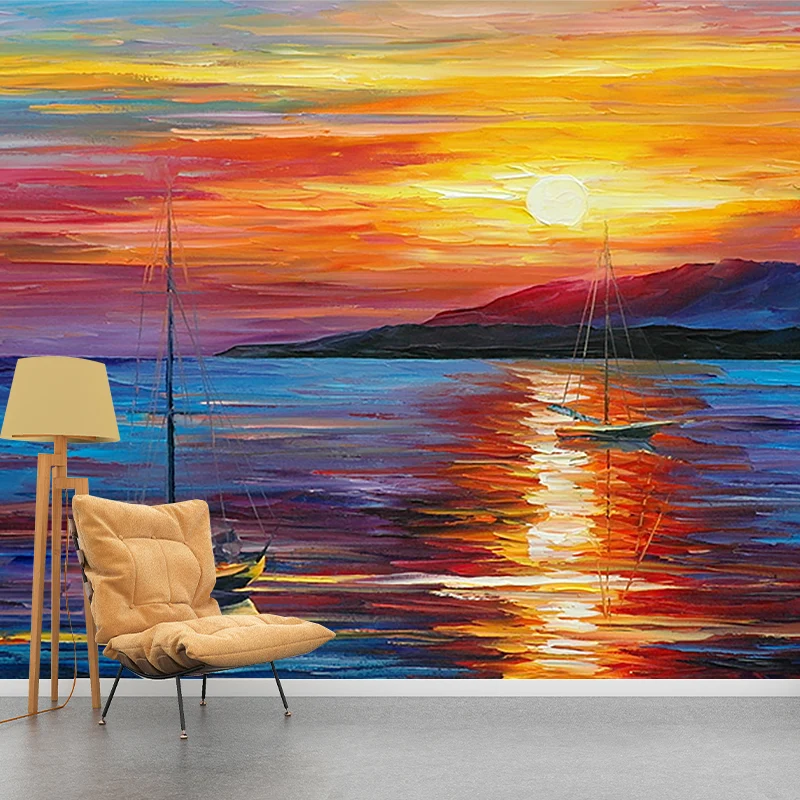 Orange-blaue klassische Wandgemälde, große Leonid Afremov Sonnenuntergang-Ölgemälde, Wanddekoration Clearhalo