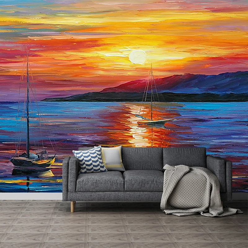 Orange-blaue klassische Wandgemälde, große Leonid Afremov Sonnenuntergang-Ölgemälde, Wanddekoration Clearhalo