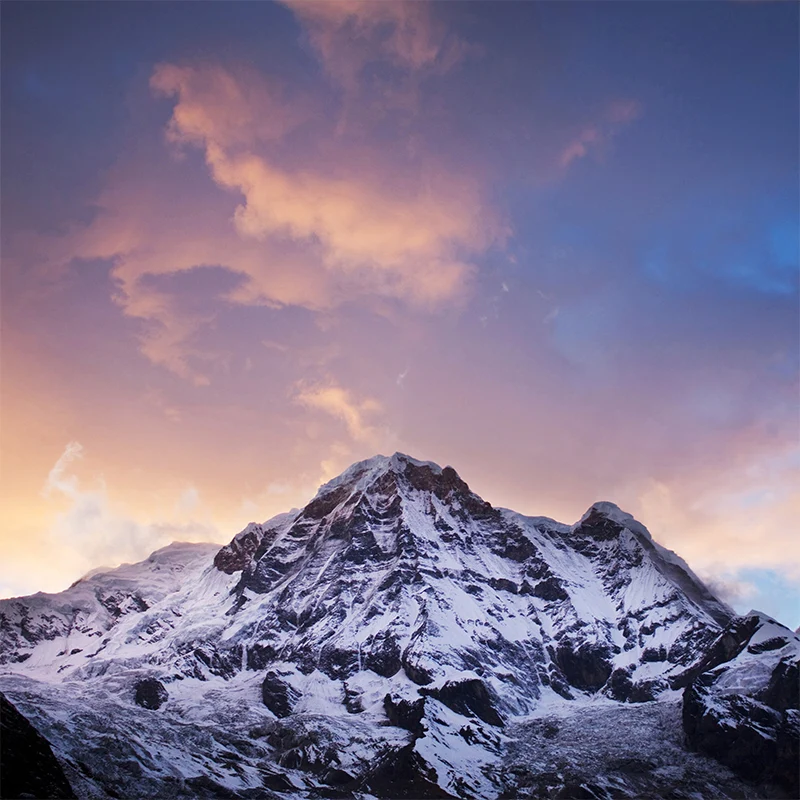 Orange-blaue Tapete mit Sonnenuntergang, Schneeberg, moderne, waschbare Wandverkleidung für Zuhause Clearhalo