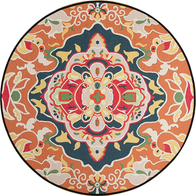 Orangefarbener Schlafzimmerteppich mit marokkanischem Blumenmuster, waschbarer Teppich aus Polyester, haustierfreundlich C...