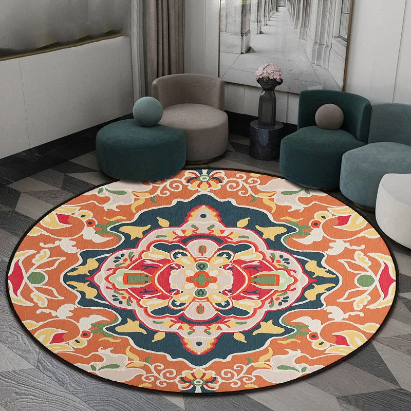 Orangefarbener Schlafzimmerteppich mit marokkanischem Blumenmuster, waschbarer Teppich aus Polyester, haustierfreundlich C...