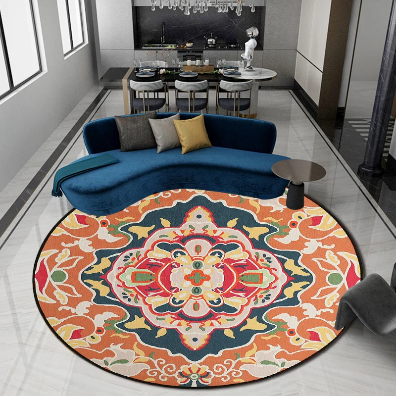 Orangefarbener Schlafzimmerteppich mit marokkanischem Blumenmuster, waschbarer Teppich aus Polyester, haustierfreundlich C...