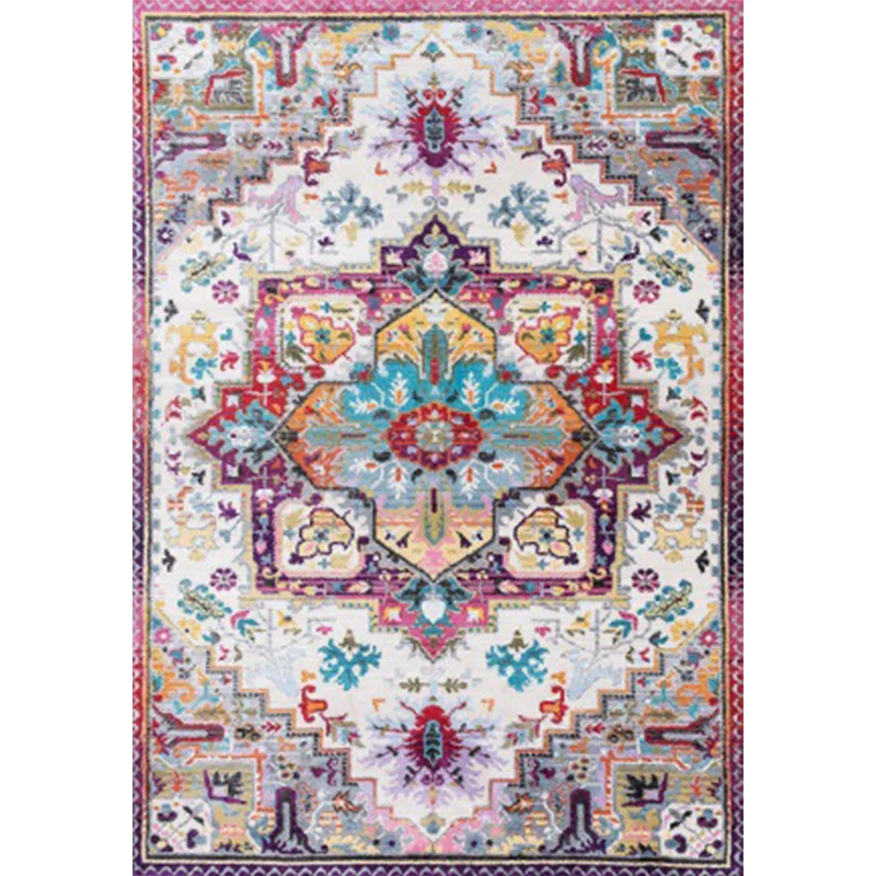 Orientalischer marokkanischer Teppich mit rosa Medaillon-Blumenmuster, rutschfester, waschbarer Teppich aus Polyester für...