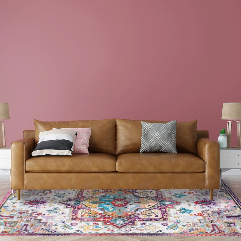 Orientalischer marokkanischer Teppich mit rosa Medaillon-Blumenmuster, rutschfester, waschbarer Teppich aus Polyester für...