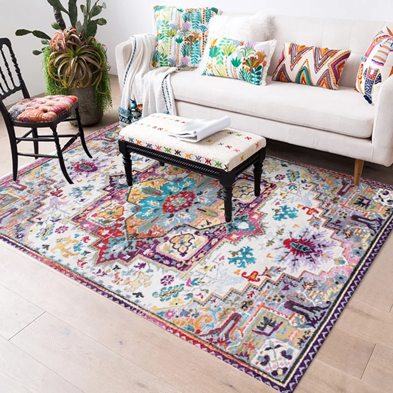 Orientalischer marokkanischer Teppich mit rosa Medaillon-Blumenmuster, rutschfester, waschbarer Teppich aus Polyester für...
