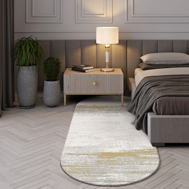 Ovaler Nachttischteppich aus Polyester im industriellen Stil mit gelbem Zementmuster, haustierfreundlicher Teppich Clearhalo
