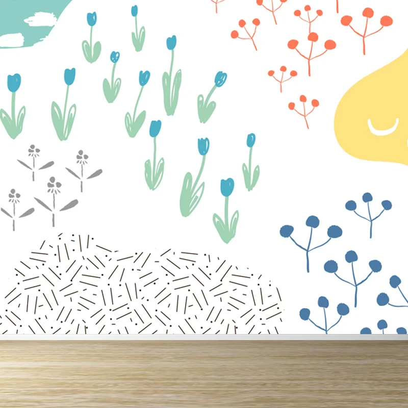 Pastell Pflanzen Zeichnung Wandbild Aufkleber Botanische Kinder Kunst Wanddekoration für Kinderzimmer Clearhalo