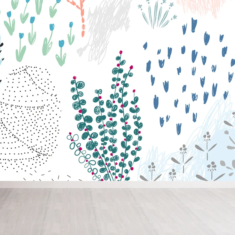 Pastell Pflanzen Zeichnung Wandbild Aufkleber Botanische Kinder Kunst Wanddekoration für Kinderzimmer Clearhalo