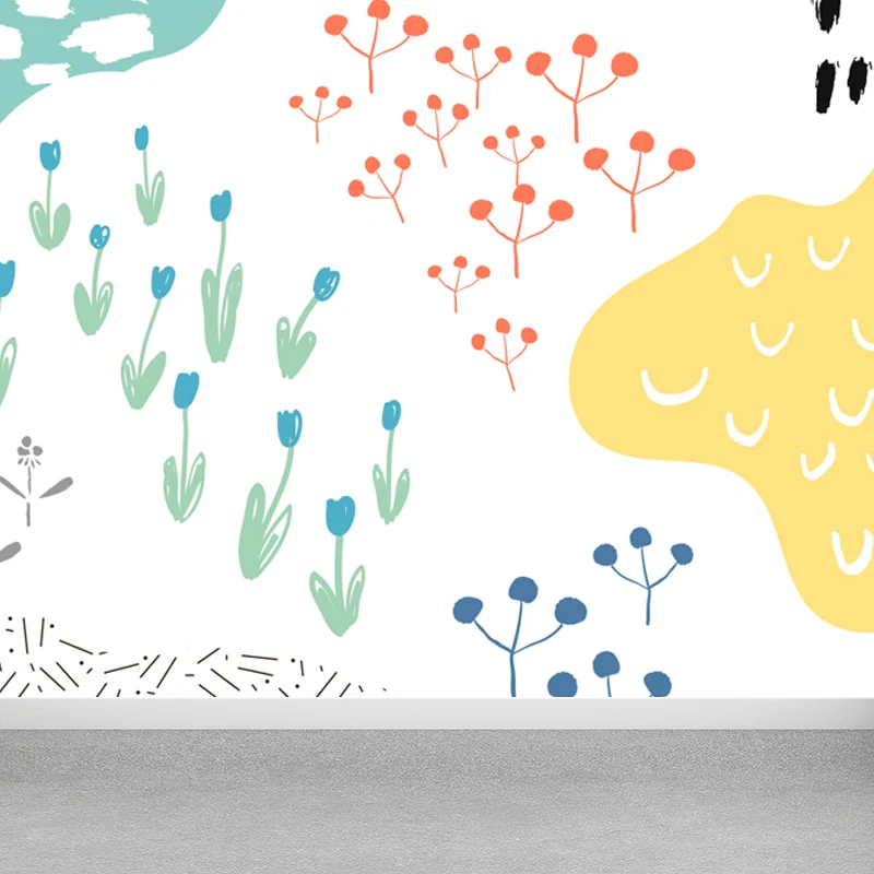 Pastell Pflanzen Zeichnung Wandbild Aufkleber Botanische Kinder Kunst Wanddekoration für Kinderzimmer Clearhalo