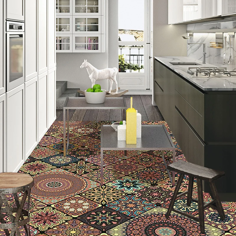 Persischer marokkanischer Teppich braunem, floralem Kreis-Quadrat-Druck, rutschfester Polyester-Teppich für das Wohnzimmer...