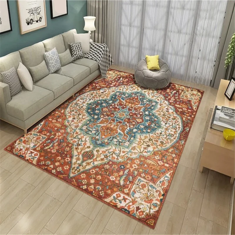 Persischer Wohnzimmerteppich, mehrfarbiger geometrischer Teppich, Polyester, haustierfreundlich, schmutzabweisend, rutschf...
