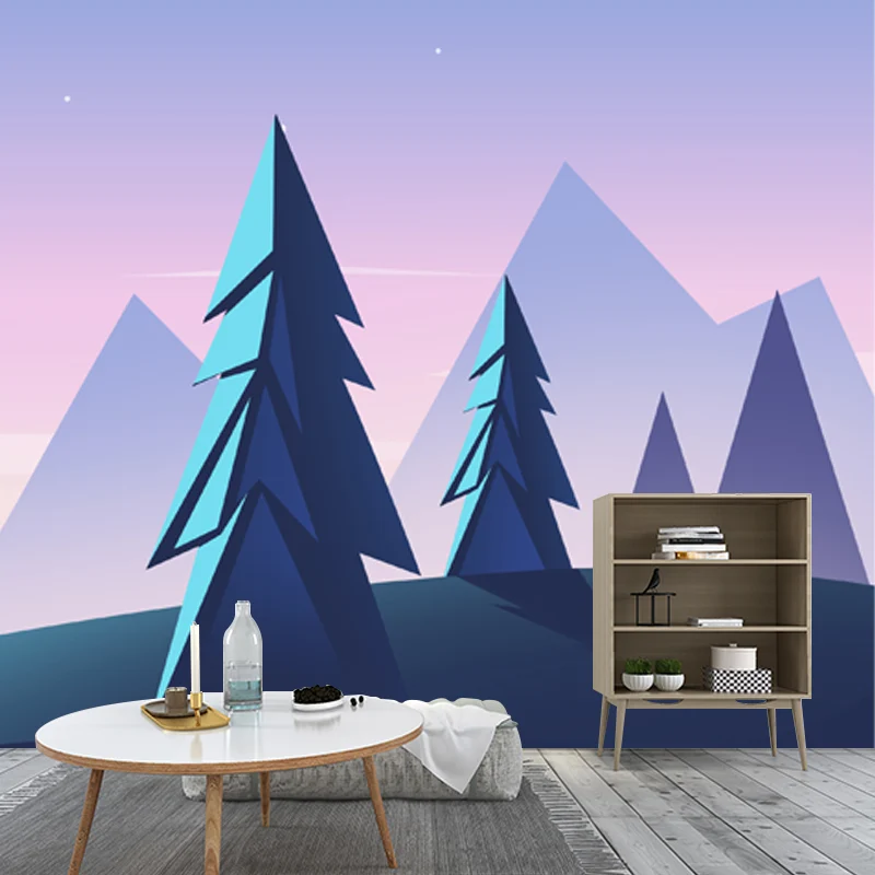 Pfeifenbaum-Sternennacht-Wandtapete, modernes Wanddekor mit glatter Oberfläche Lila-Blau Clearhalo
